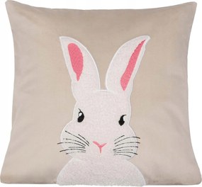 Bunny díszpárnahuzat 45x45 Bézs bolyhos nyuszi applikációval díszítve