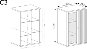 Aldabra Cali C-3 komód-vitrin, tölgy, (fekete fém lábak és LED-ek nélkül)