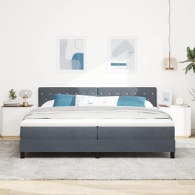 Boxspring Ágy Mattal és LED Világítással Sötét Szürke 200x200 cm Bársony