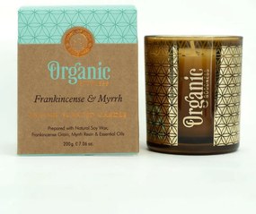 Organikus füstölő gyertya Frankincense & Myrrh200 g üvegben, aranyfóliával
