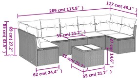 8 részes fekete polyrattan kerti ülőgarnitúra párnákkal