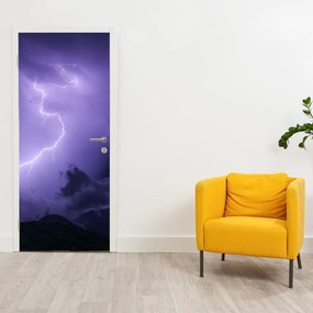 Fotótapéta ajtóra - Lila ég és villámlás (95x205cm)