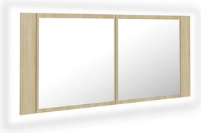 vidaXL tölgyszínű akril LED-es tükrös fürdőszobaszekrény 100x12x45 cm