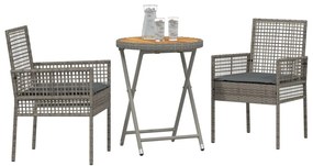 3 Darabos Kerti Bistro Készlet Párnákkal Szürke Poli Rattan