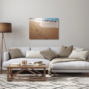 Kép - nyomok a homokban és a tenger (üvegen) (70x50 cm)