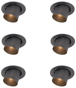 Modern beépíthető spotlámpa szett, 6 db, antracit, GU10, 50 mm, kerek, dönthető - Installa