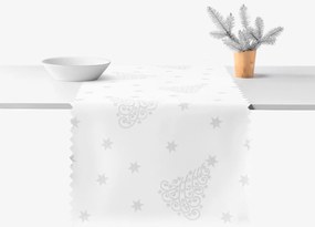 Goldea karácsonyi teflonbevonatú asztali futó - ezüstszínű karácsonyfák és csillagok 35x120 cm