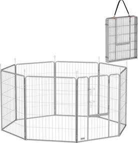 PawHut Kiskutya Játszókerítés 8-Panelekkel - 8 Rácsos Panel, Ajtó, Földbe Verhető Cövekek, 100cm Magas Kutyakerítés | Aosom