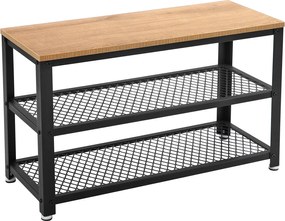 Cipőpad, cipőtartó 2 fekete hálós polccal 73x30x45 cm, barna és fekete