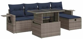 6 részes szürke polyrattan akácfa kerti ülőgarnitúra párnával