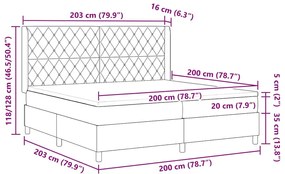 Boxrugós ágy fejtámlával Sötétszürke 200 x 200 cm Bársony