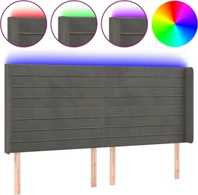 vidaXL sötétszürke bársony LED-es fejtámla 203x16x118/128 cm