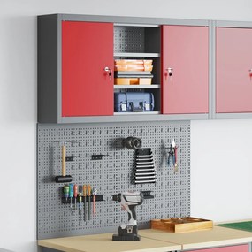 3 részes szerszám szekrény és pegboard készlet falra szerelhető vörös fém