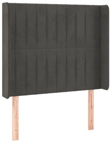 sötétszürke bársony fejtámla szárnyakkal 93x16x118/128 cm