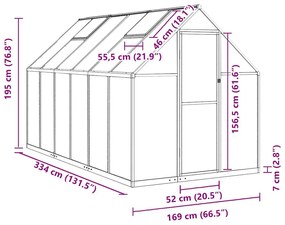 antracitszürke alumínium melegház alapvázzal 334x169x195 cm