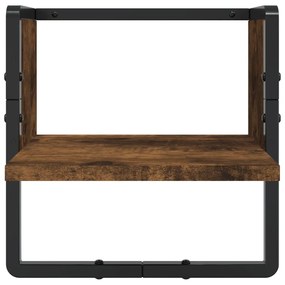 4 részes füstölt tölgy színű szerelt fa fali polc szett rúddal