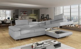 Világosszürke bársony kinyitható-tárolóhelyes sarokkanapé (jobb oldali-L alakú) Anton – ELTAP