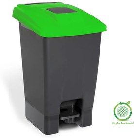 Szelektív hulladékgyűjtő konténer, műanyag, pedálos, antracit/zöld, 100L
