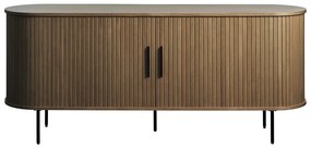 Barna komód tolóajtóval tölgyfa dekorral 180x76x45 cm Nola – Unique Furniture