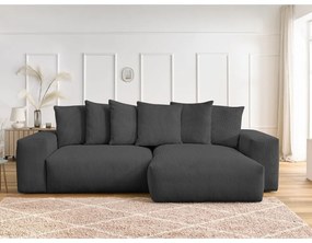 Sötétszürke kordbársony kinyitható-tárolóhelyes sarokkanapé Voltaire – Bobochic Paris