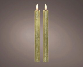 Lumineo 2 db Gyertya LED-el, 2.2x24.5 cm, viasz, aranyszín