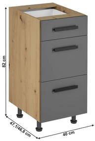 Alsó konyhaszekrény D40S3 Langari (artisan tölgy + matt szürke). 1016895