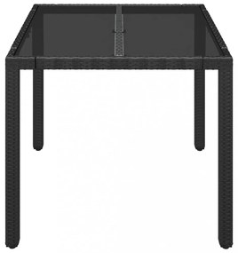 fekete polyrattan üveglapos kerti asztal 90 x 90 x 75 cm