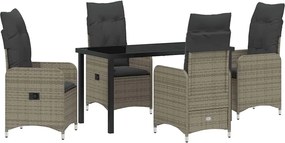 vidaXL Kert étkező szett párnával 5 pcs Szürke polirattan
