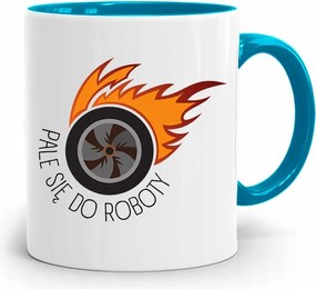 Kék Mechanikus Bögre Égek A Munkához, fényképes nyomtatással