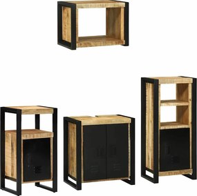 vidaXL Fürdőszoba bútor szett 4 pcs Barna és fekete Tömör Mangófát