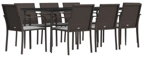 9 részes polyrattan és acél kerti étkezőgarnitúra párnával