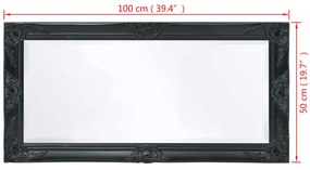 100x50 cm fekete barokk stílusú fali tükör