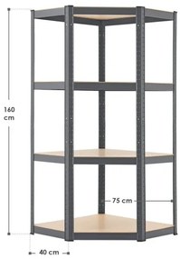 Juskys Sarokpolc - 160x75x40-75 cm - szürke
