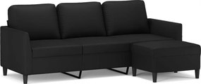 vidaXL 3 személyes fekete műbőr kanapé lábtartóval 180 cm