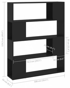 fekete szerelt fa térelválasztó könyvszekrény 100 x 24 x 124 cm