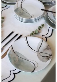 24 részes porcelán étkészlet, szürke/zöld