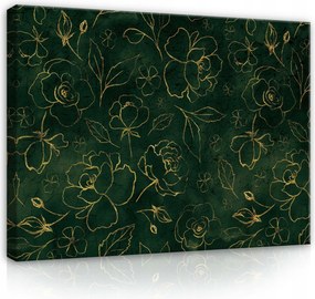 Vászonkép 80x60 Arany virágok sötét háttér elegáns minta luxus design növényvilág