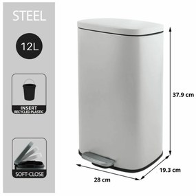 Spirella Pedálos szemetes soft-close Akira 12 l, matt fehér, 12 l