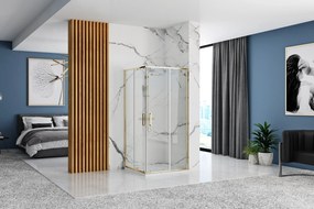 Rea Punto, zuhanykabin 100x80x190 cm, 5mm átlátszó üveg, arany fényes profil + fehér Savoy zuhanytálca, KPL-K6442