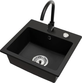 Gránit mosogató szifonnal, fekete, 44,2x41,5, DONYK