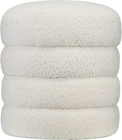 HOMCOM Kerek Puff Teddy Plüss Külsővel, Krémfehér, Ø40 x 45 cm | Aosom