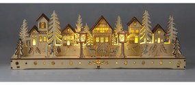 Karácsonyi világító falu, 15 LED, 45 x 5,8 x 15cm, természetes, fa