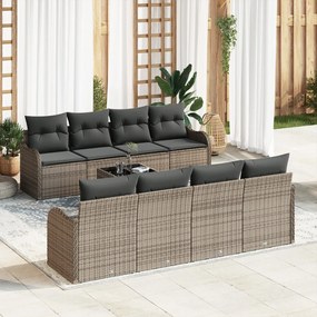 9 darabos kertibútor szett párnákkal szürke poli rattan, 2 fős kertibútor párnákkal szürke poli rattan