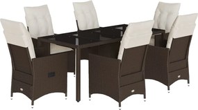 vidaXL 7 részes barna polyrattan kerti étkezőgarnitúra párnával