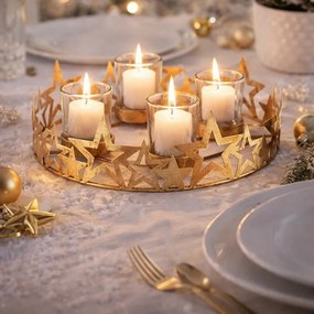 Csillagok adventi gyertyatartó, arany, fém, átmérő 25 cm