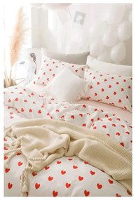 Krémszínű kétszemélyes hosszabbított négyrészes renforcé pamut ágyneműhuzat lepedővel 200x220 cm Mini Hearts – Mila Home