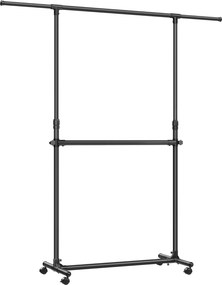 Dupla Ruhafogas, Állítható Felső Rúddal, Görgős, 113-180 cm, Fekete