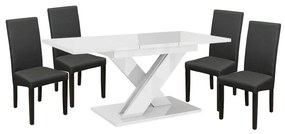 Maasix WTG Magasfényű Fehér 4 személyes étkezőszett Szürke Vanda székekkel