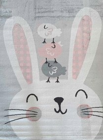 Gyerekszőnyeg 160x220cm , szürke-rózsaszín krémszínű nyuszi puha szőrrel