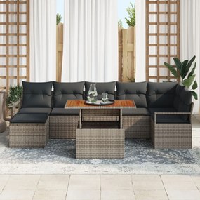 8 darabos kertibútor szett párnákkal Szürke Poli rattan Akác, 2 személyes kertibútor párnákkal Szürke Poli rattan